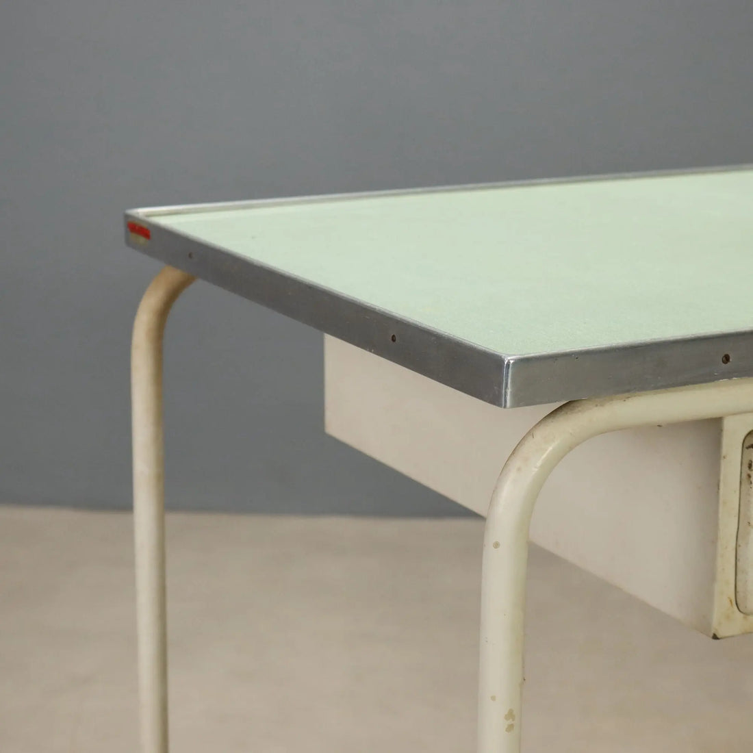 Vintage Writing Desk Enamelled Metal Laminate Design Italy 1960s