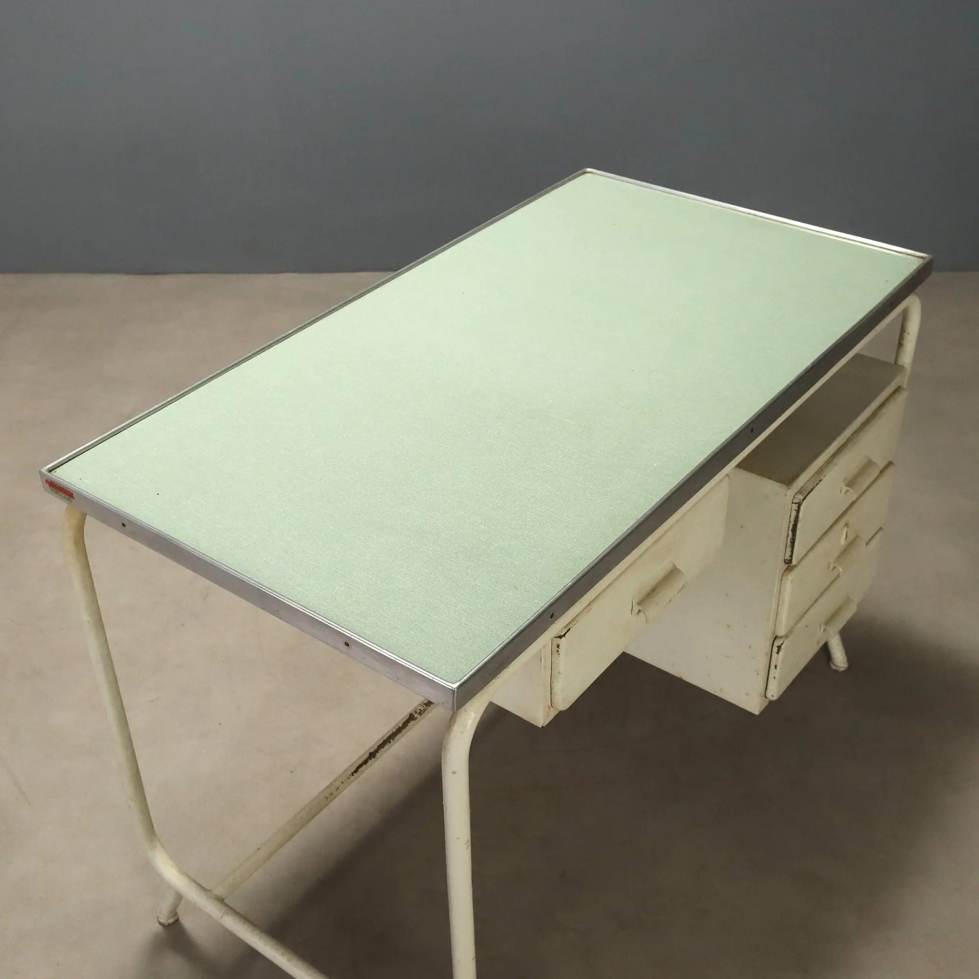 Vintage Writing Desk Enamelled Metal Laminate Design Italy 1960s
