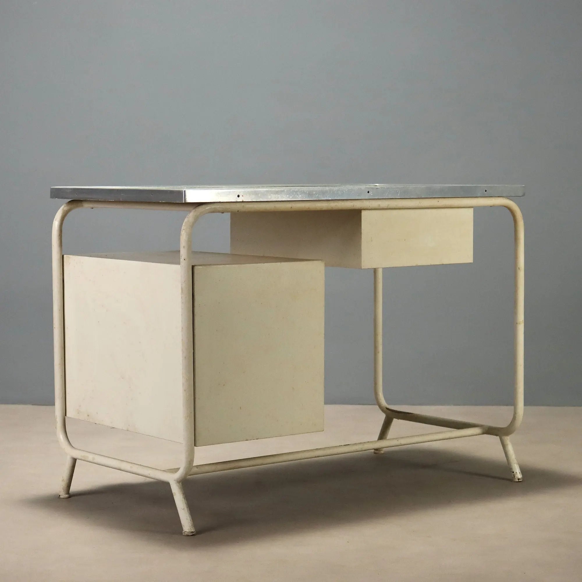 Vintage Writing Desk Enamelled Metal Laminate Design Italy 1960s