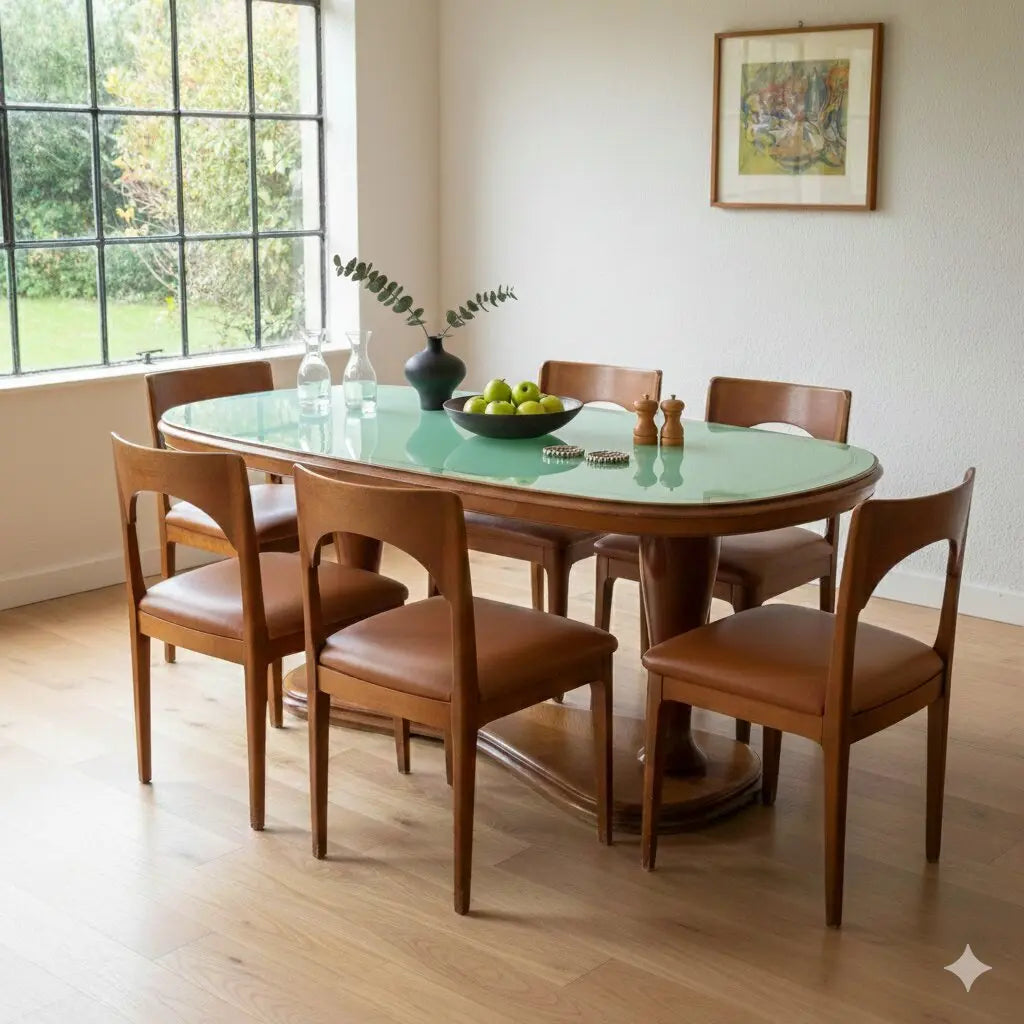 Vintage Table Solid Beech Glass Design Italy 1950s | Modernism | Tables