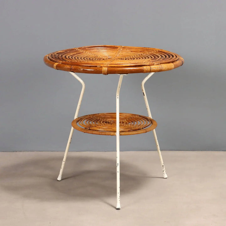 Vintage Coffee Table White Enamelled Metal Wicker Design 1960s | Modernism | Tables