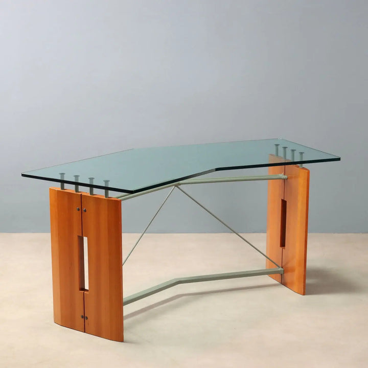 Vintage Writing Desk Tanganyka Walnut Glass Design Italy 1990s - 1990s | Modernism | Tables