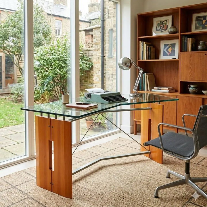 Vintage Writing Desk Tanganyka Walnut Glass Design Italy 1990s - 1990s | Modernism | Tables