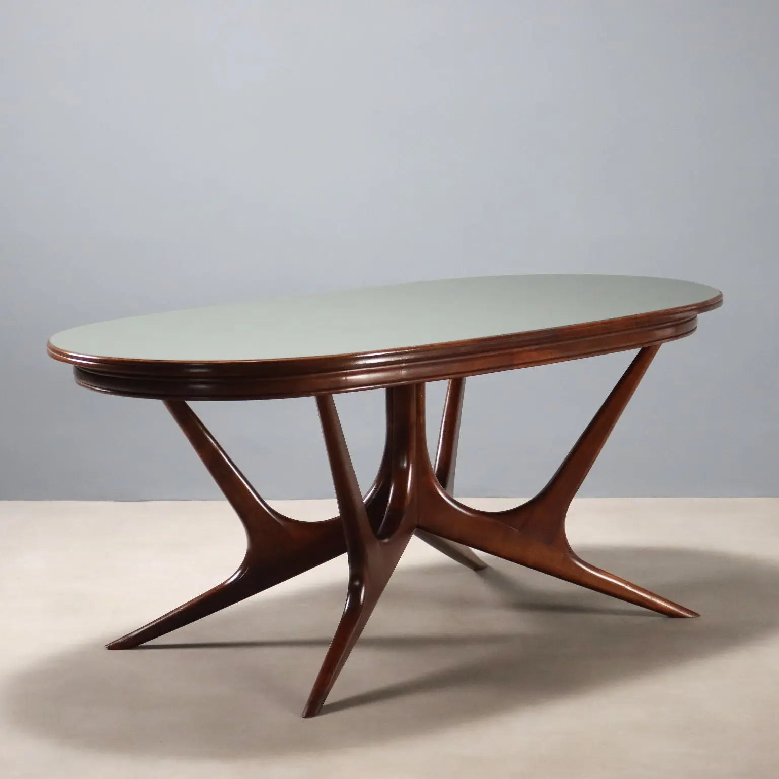 Vintage Table Painted Beech Glass Design Italy 1950s