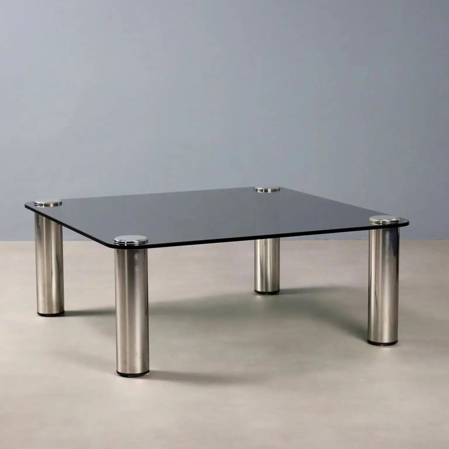Vintage Coffee Table Chromed Metal Glass Design Italy 1960s-70s