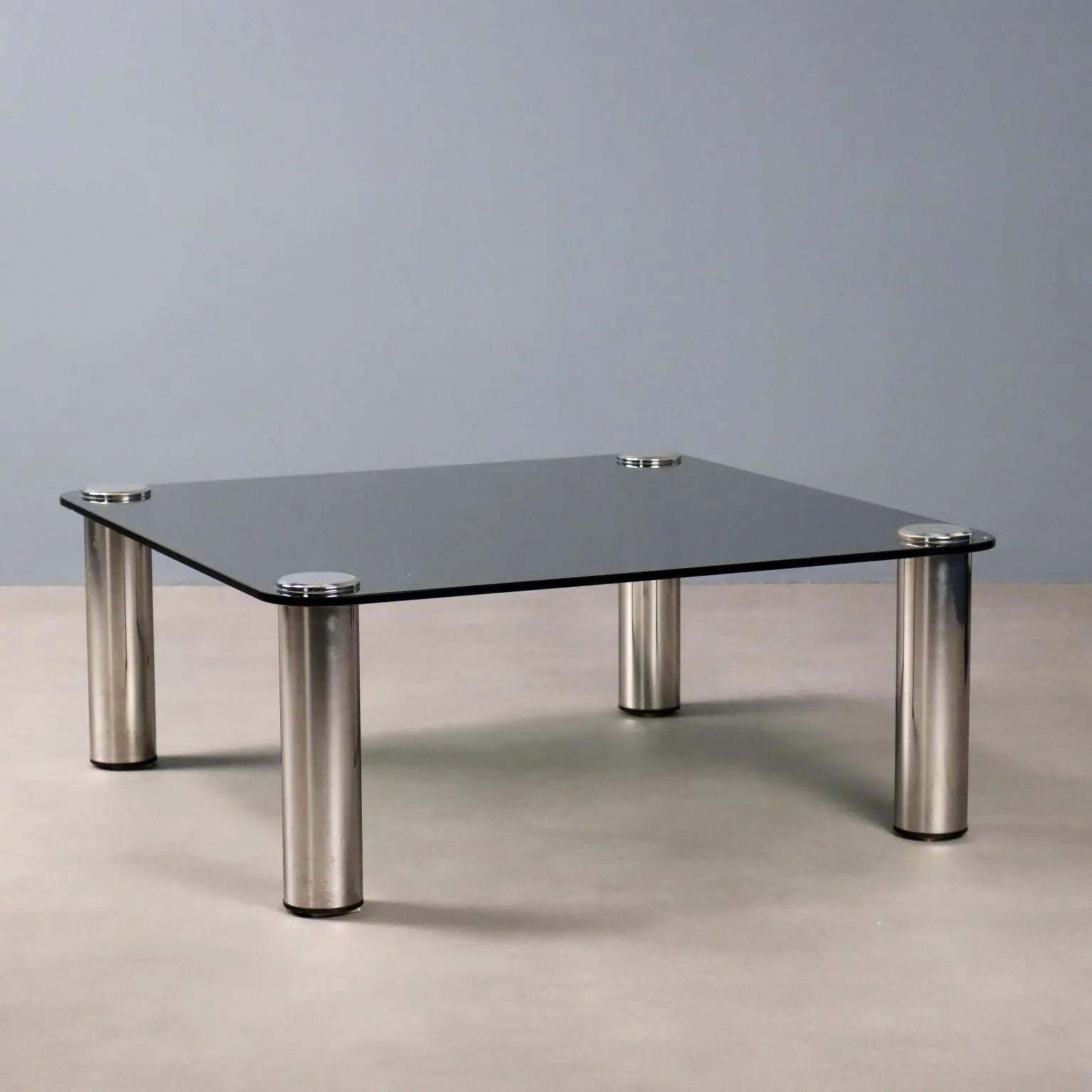Vintage Coffee Table Chromed Metal Glass Design Italy 1960s-70s
