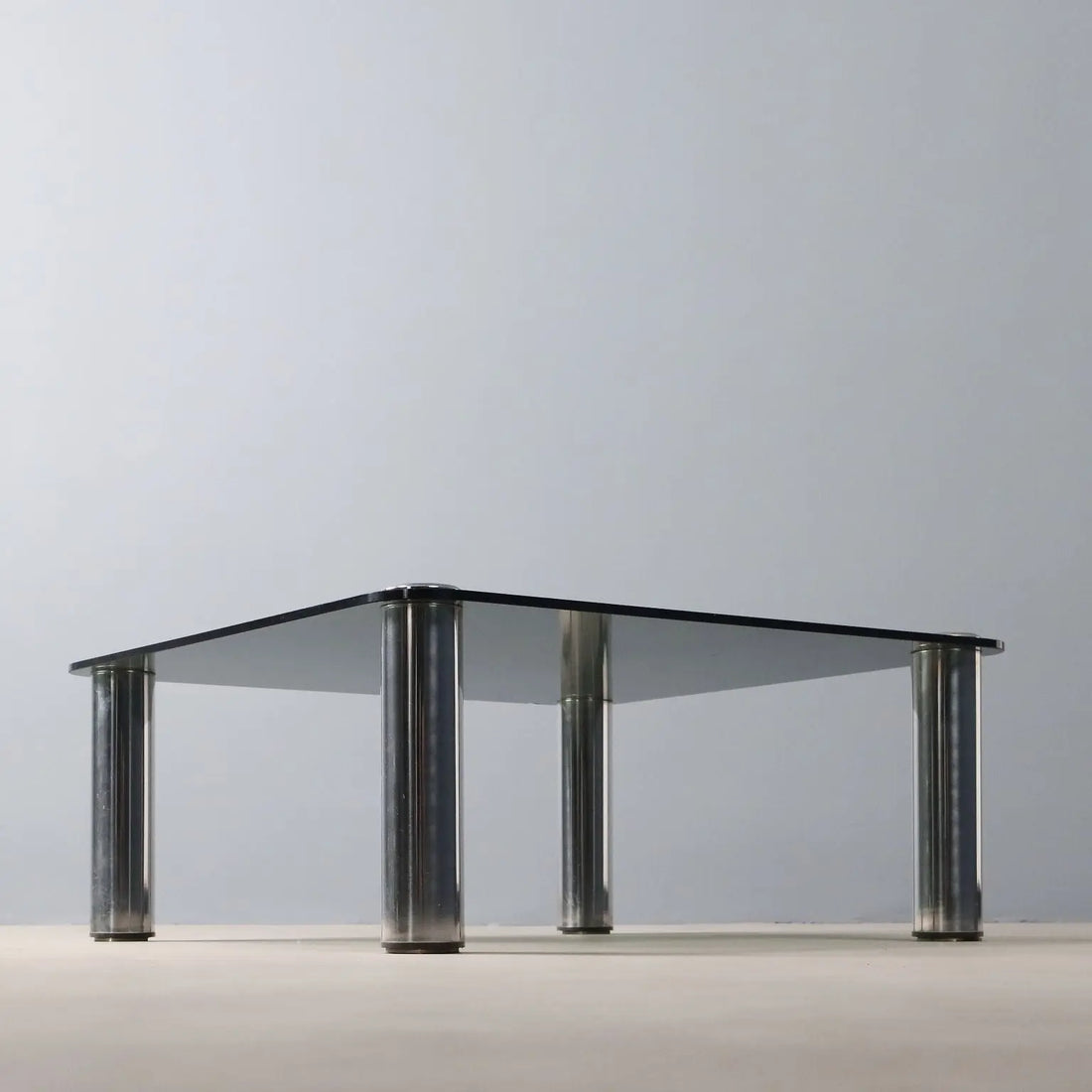Vintage Coffee Table Chromed Metal Glass Design Italy 1960s-70s