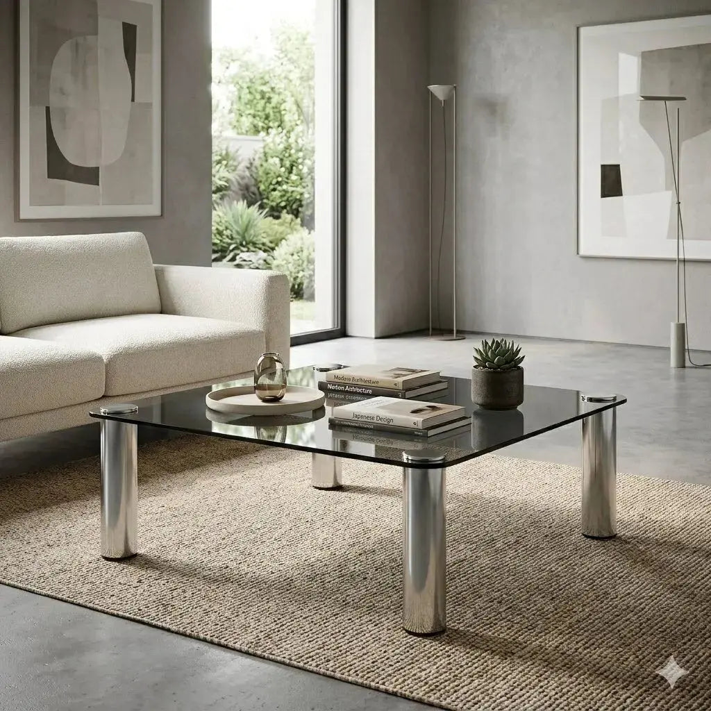 Vintage Coffee Table Chromed Metal Glass Design Italy 1960s-70s