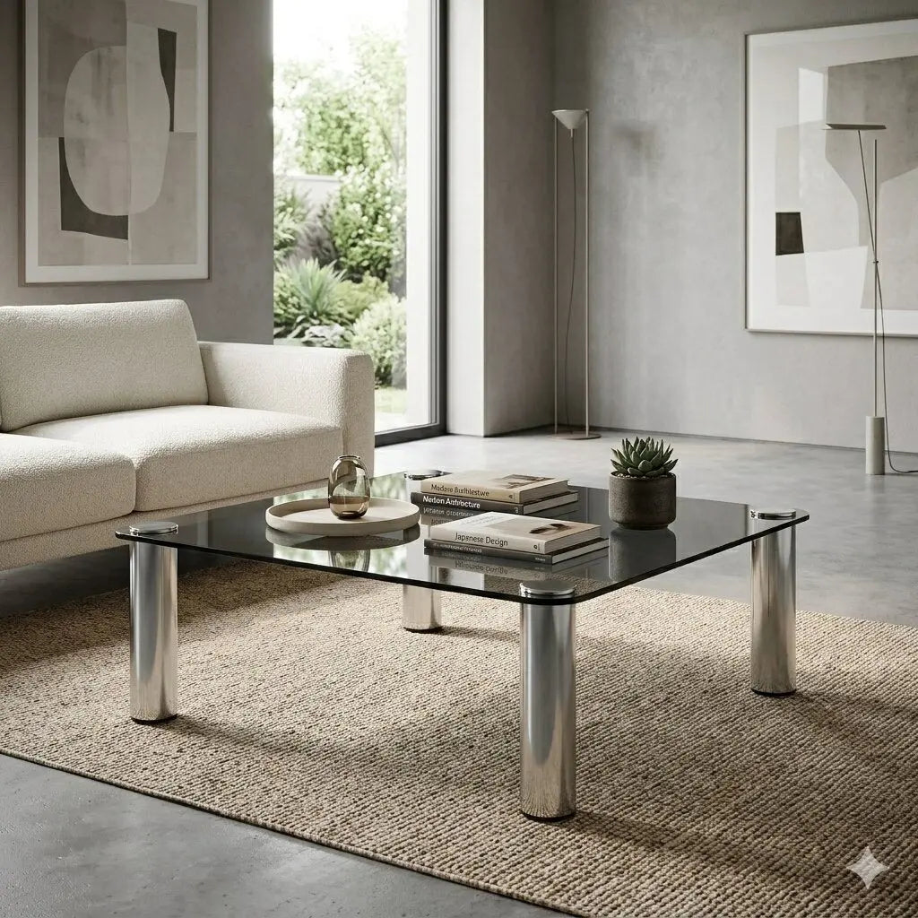 Vintage Coffee Table Chromed Metal Glass Design Italy 1960s-70s