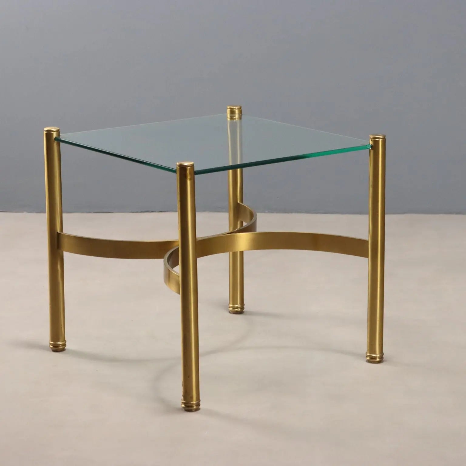 Vintage Coffee Table Brass Glass Top Design Italy 1970s