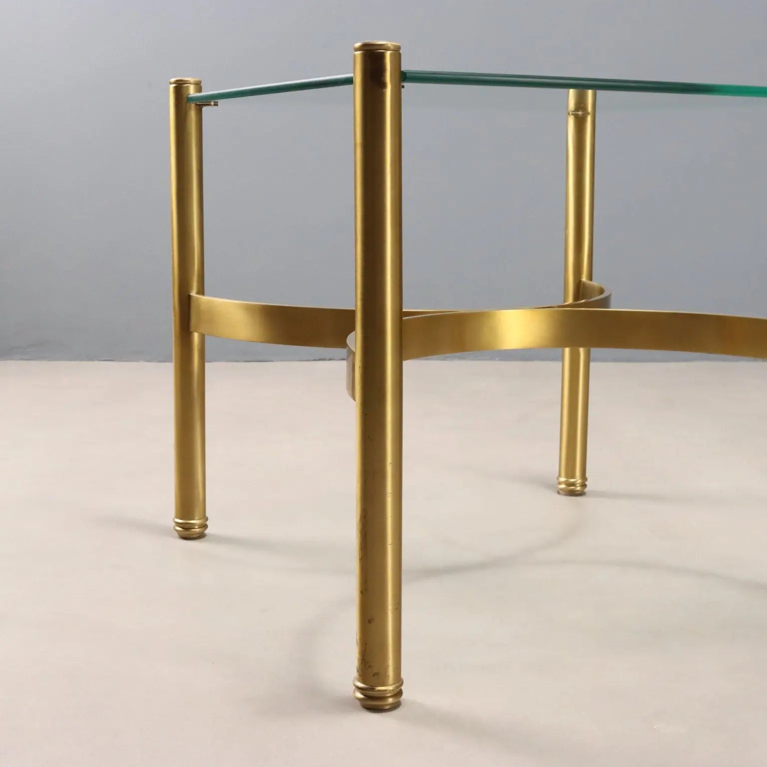 Vintage Coffee Table Brass Glass Top Design Italy 1970s