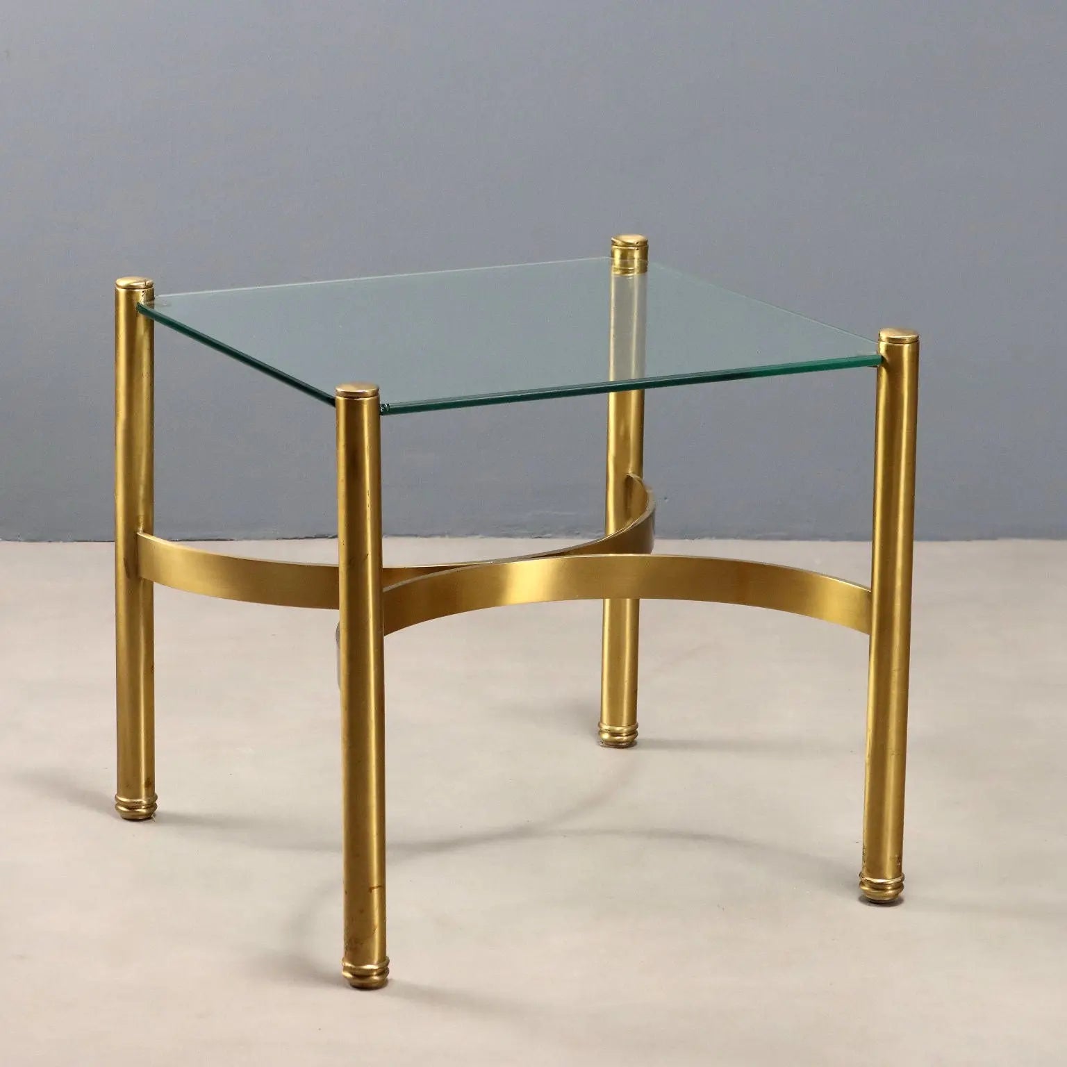 Vintage Coffee Table Brass Glass Design Italy 1970s