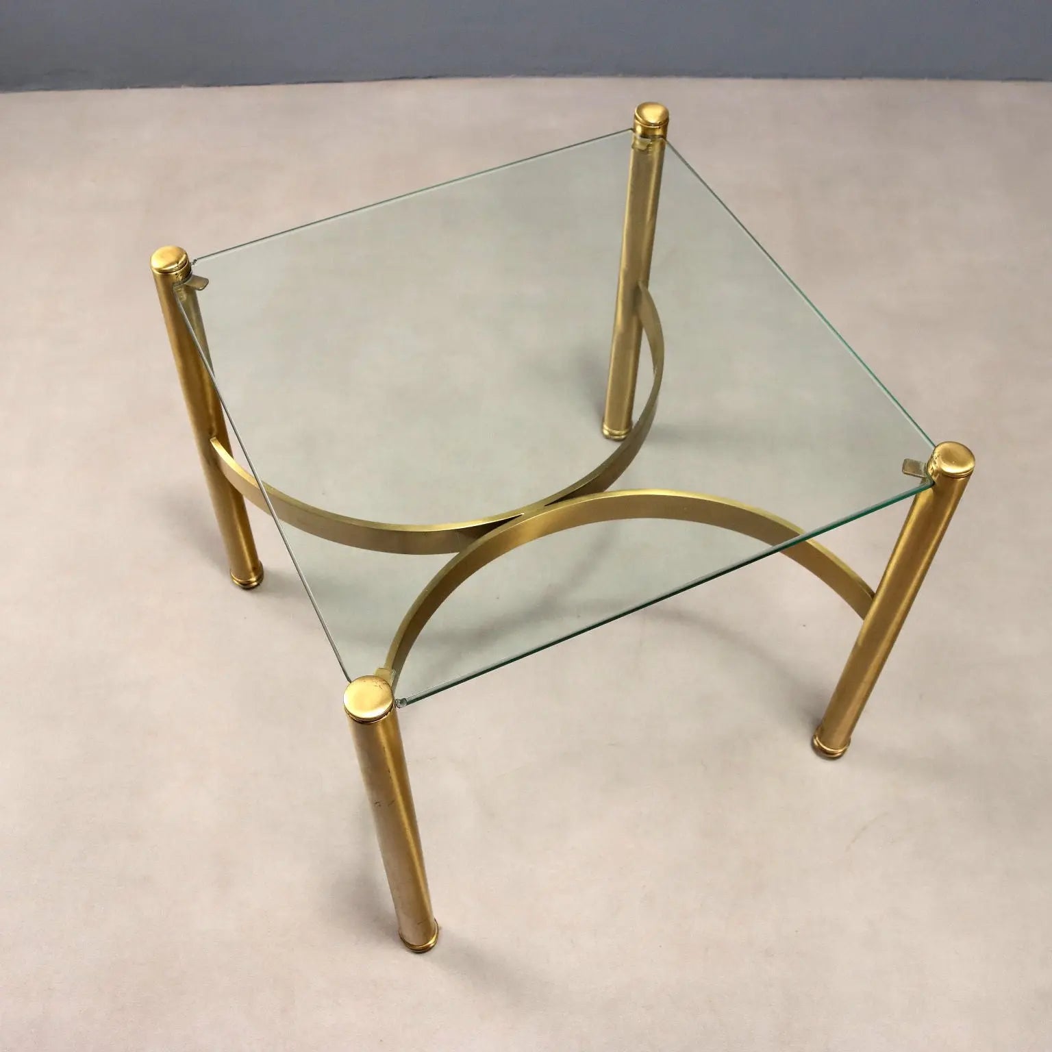 Vintage Coffee Table Brass Glass Design Italy 1970s
