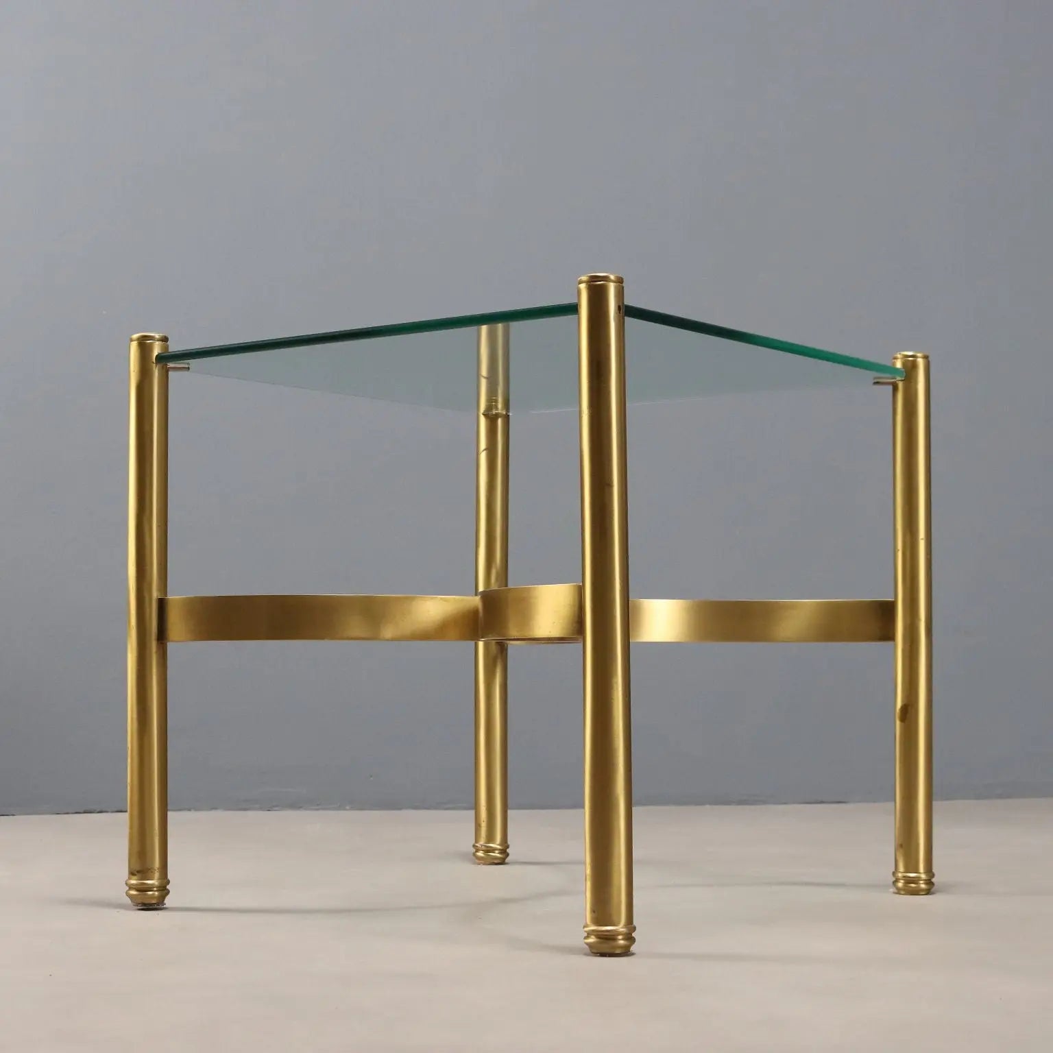Vintage Coffee Table Brass Glass Design Italy 1970s