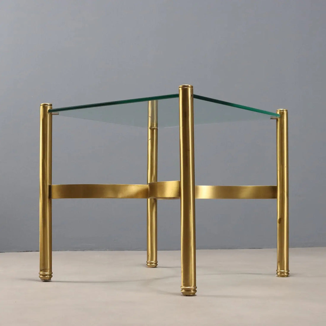 Vintage Coffee Table Brass Glass Design Italy 1970s