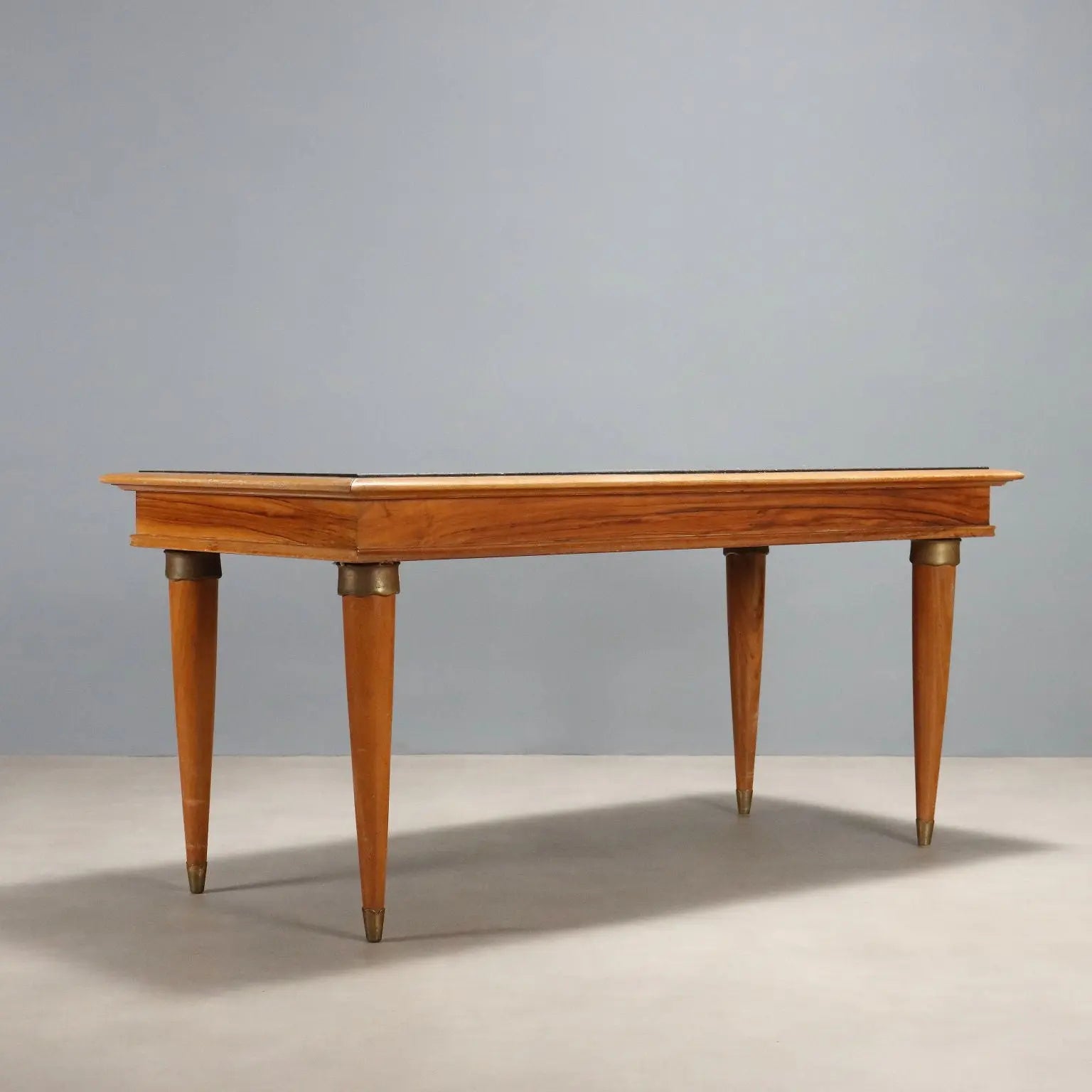 Vintage Table Walnut Marble Top Brass Design Italy 1950s