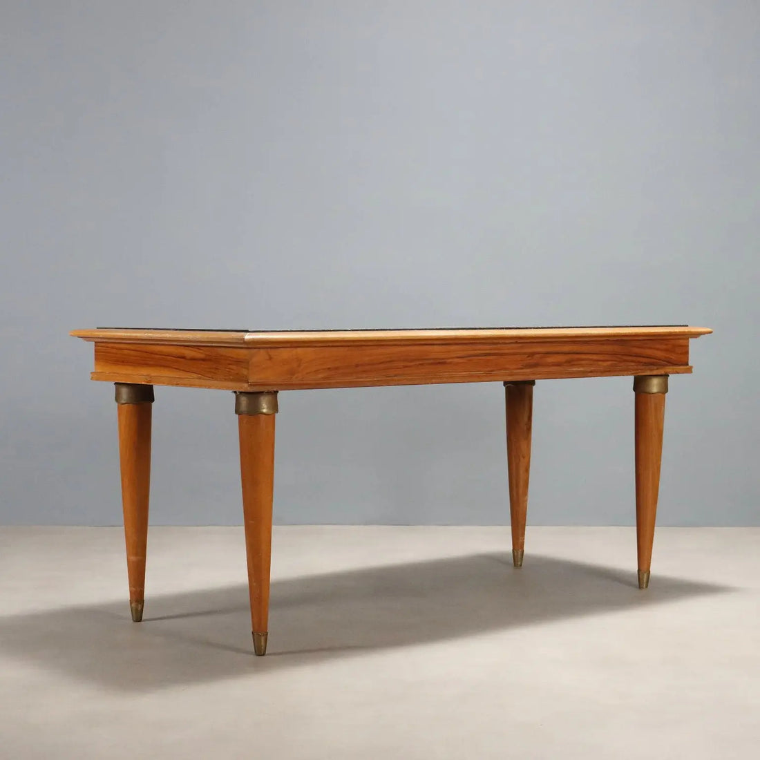 Vintage Table Walnut Marble Top Brass Design Italy 1950s
