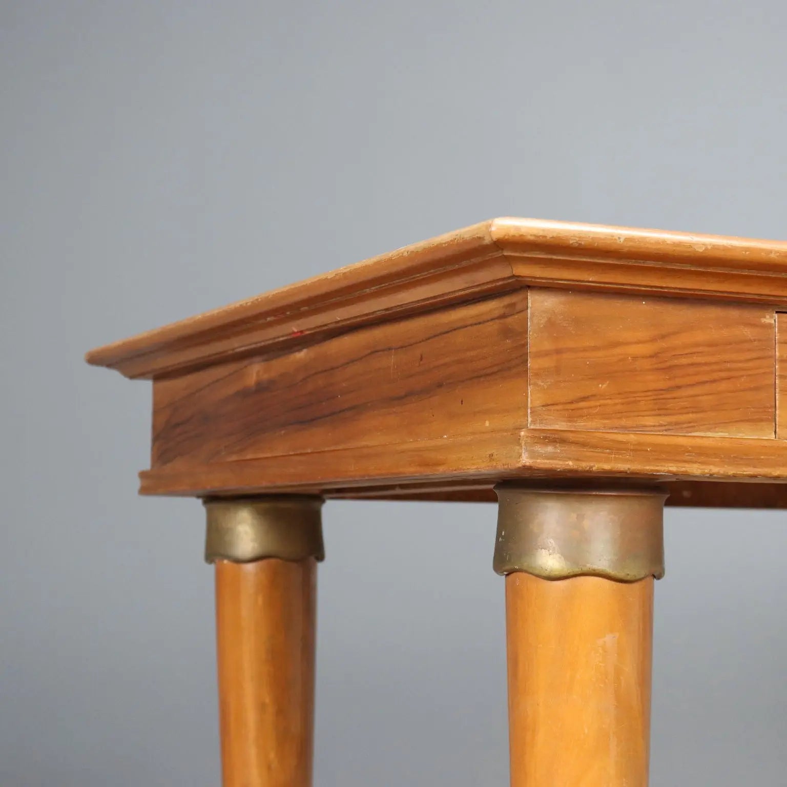 Vintage Table Walnut Marble Top Brass Design Italy 1950s