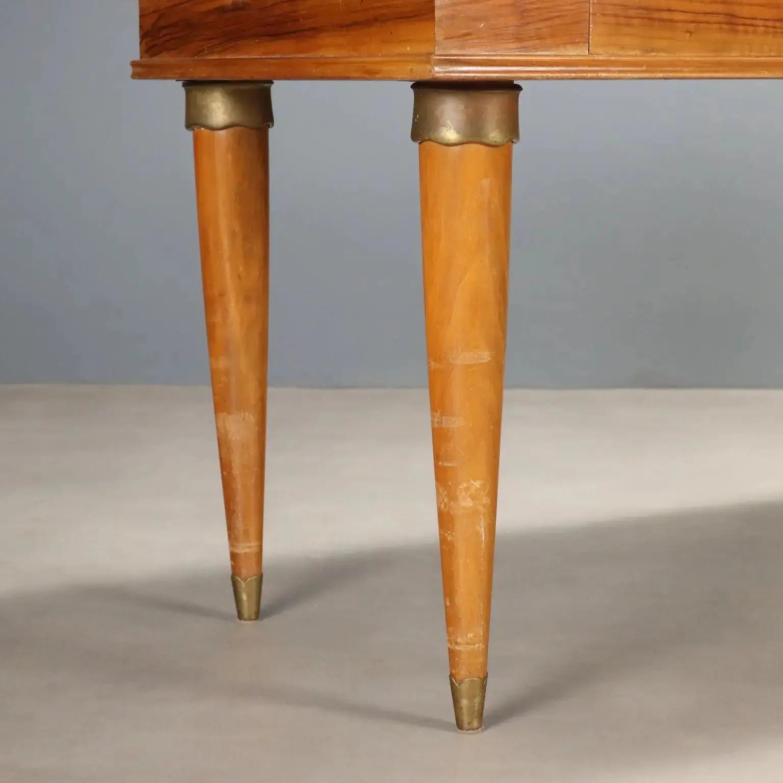 Vintage Table Walnut Marble Top Brass Design Italy 1950s