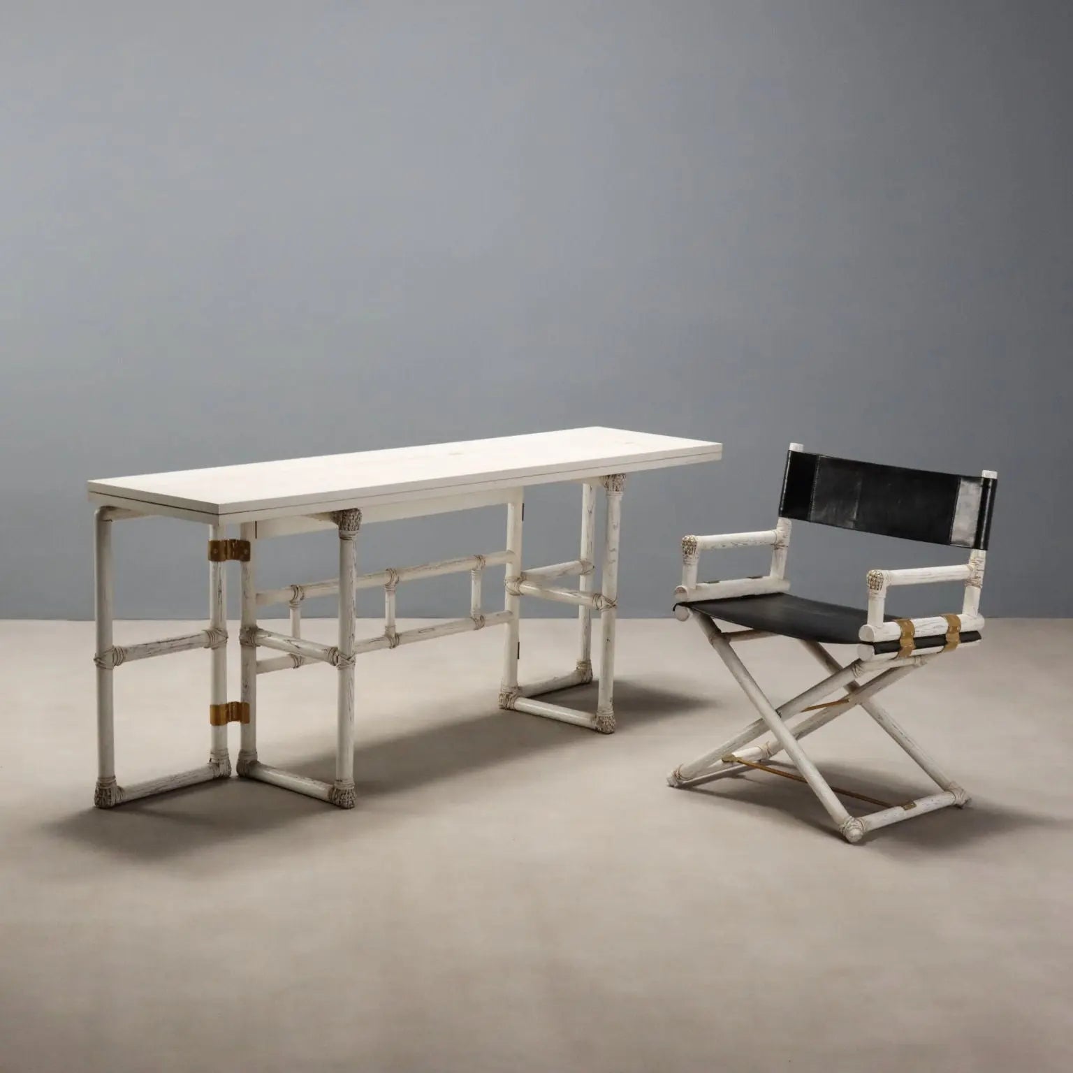 Vintage Console and Chair Bleached Wood Design Italy 1980s
