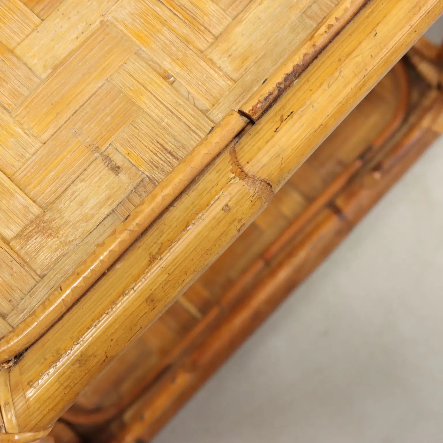Vintage Coffee Table Wicker Bamboo Design Italy 1970s-1980s
