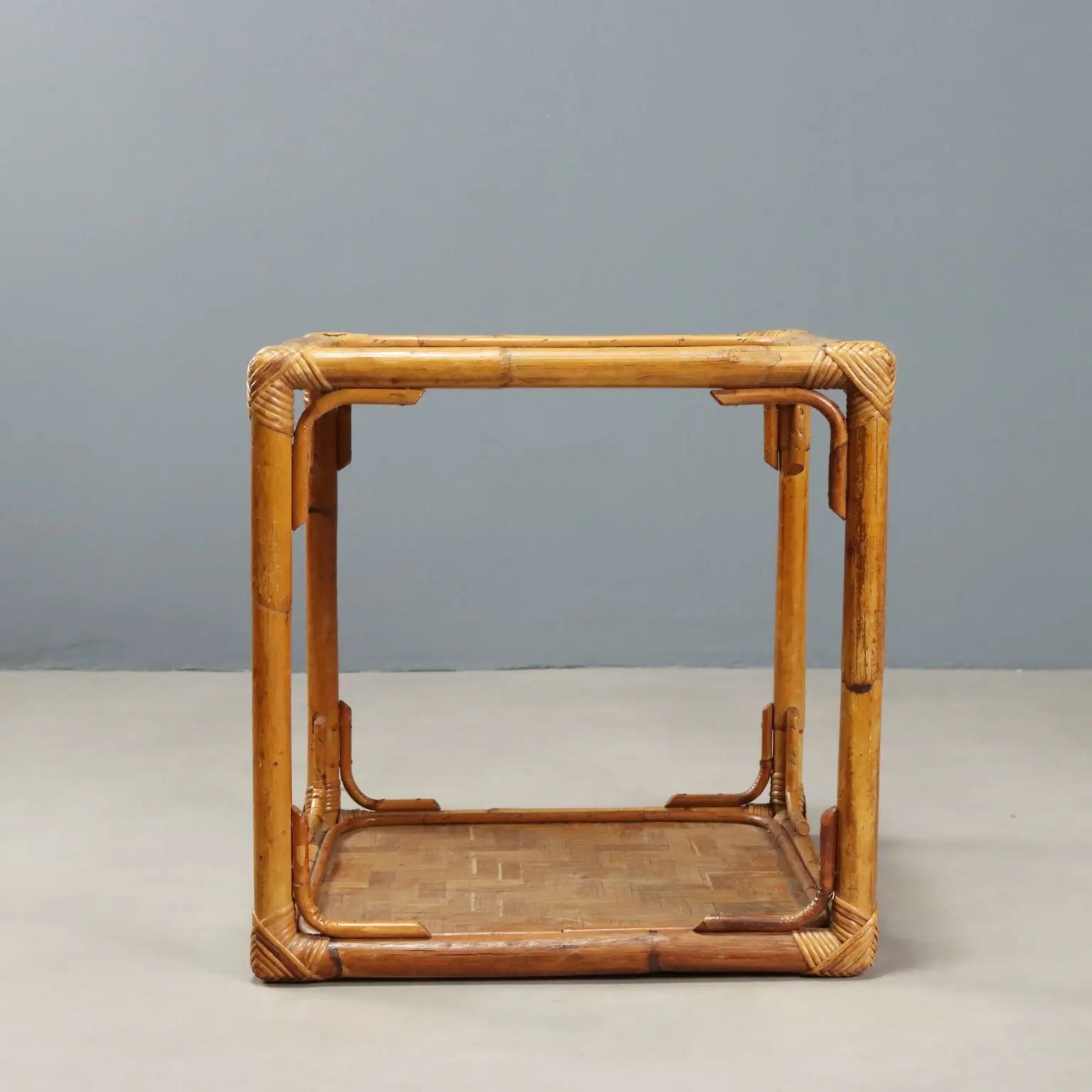 Vintage Coffee Table Wicker Bamboo Design Italy 1970s-1980s