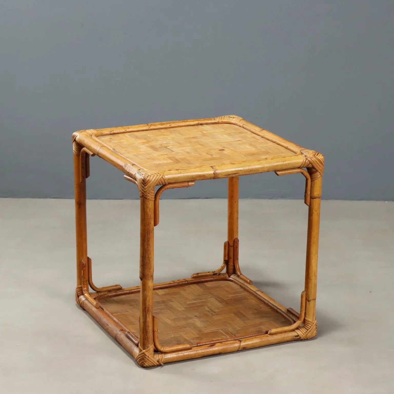 Vintage Coffee Table Wicker Bamboo Design Italy 1970s-1980s