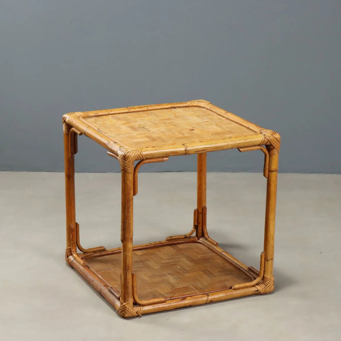 Vintage Coffee Table Wicker Bamboo Design Italy 1970s-1980s