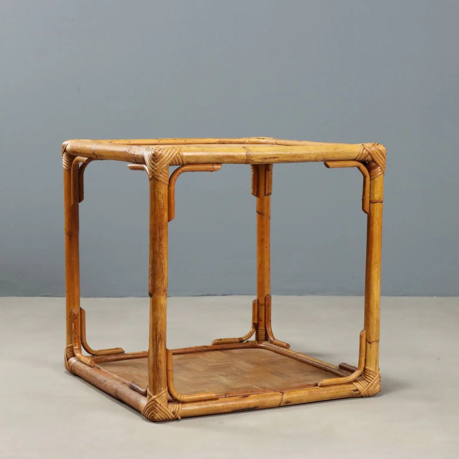 Vintage Coffee Table Wicker Bamboo Design Italy 1970s-1980s