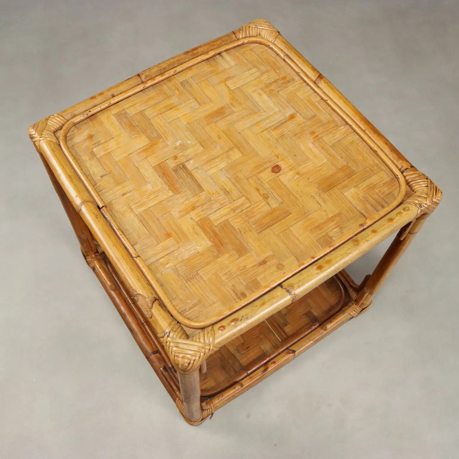 Vintage Coffee Table Wicker Bamboo Design Italy 1970s-1980s