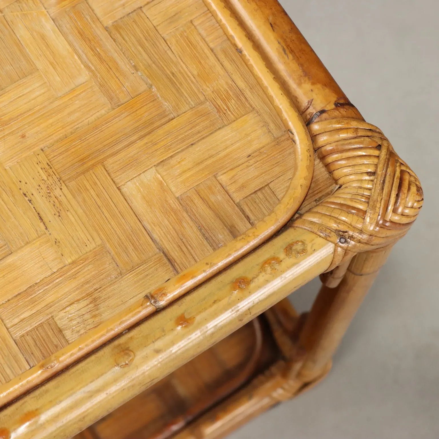 Vintage Coffee Table Wicker Bamboo Design Italy 1970s-1980s