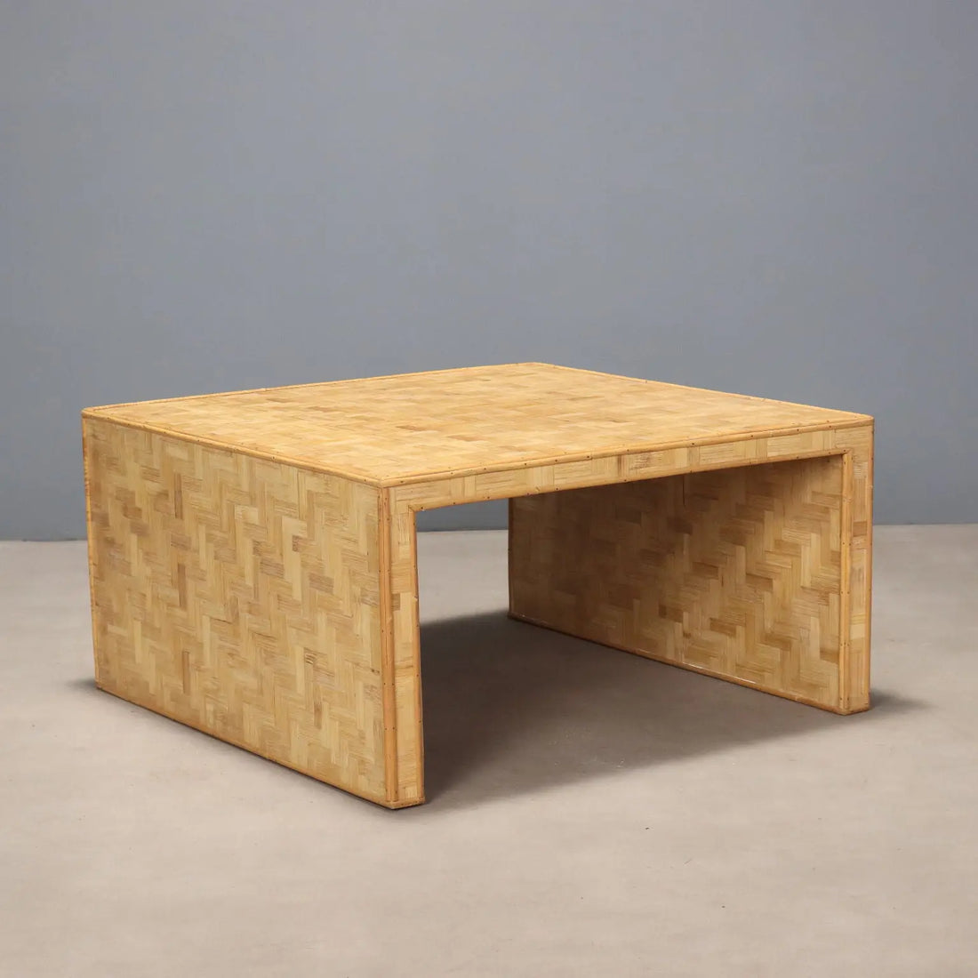 Vintage Coffee Table Wood Inlays Design Italy 1970s