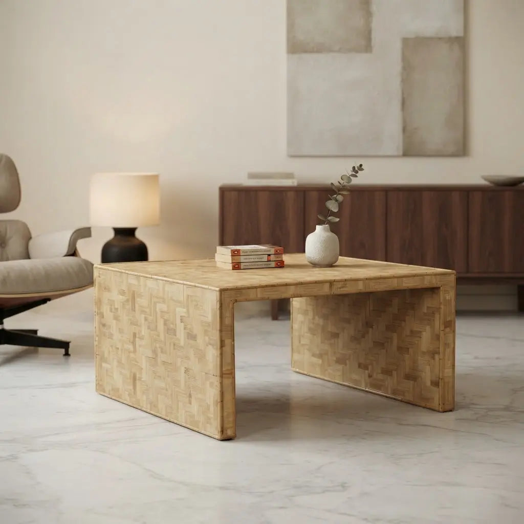 Vintage Coffee Table Wood Inlays Design Italy 1970s
