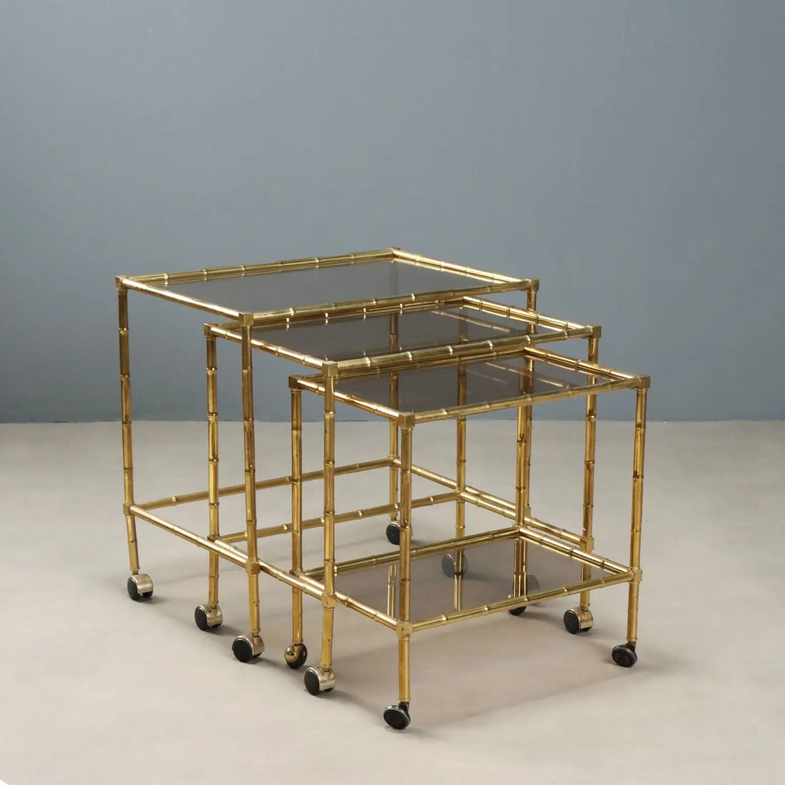 Vintage Coffee Tables Brass Smoked Glass Italy 1980s