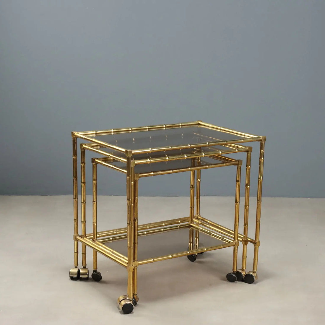Vintage Coffee Tables Brass Smoked Glass Italy 1980s