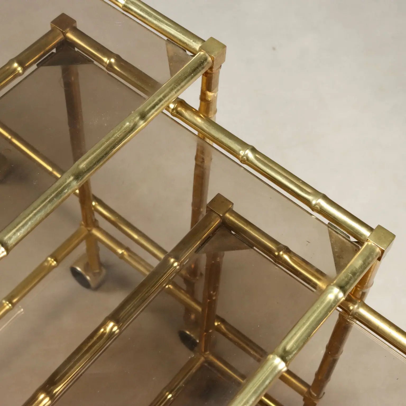 Vintage Coffee Tables Brass Smoked Glass Italy 1980s