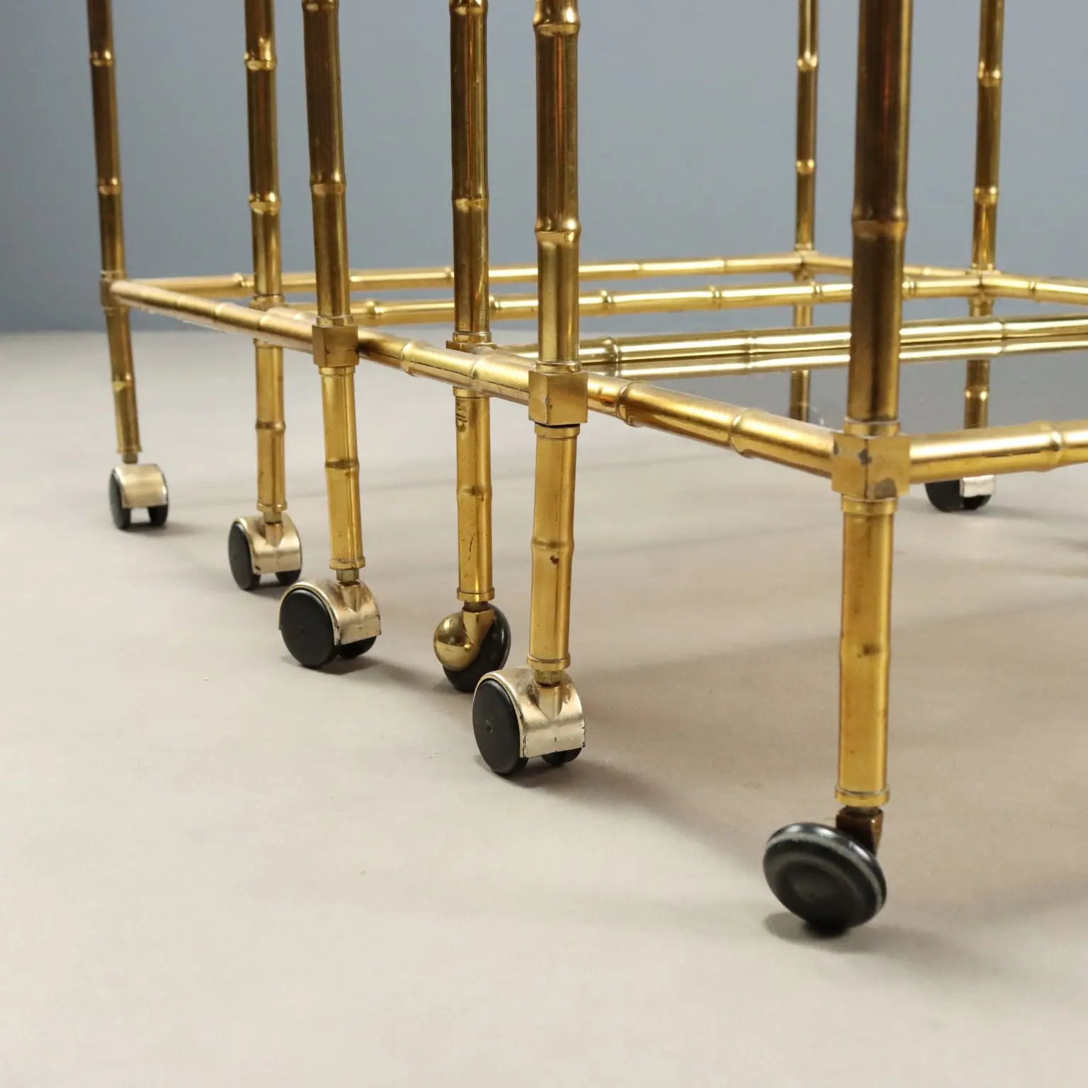 Vintage Coffee Tables Brass Smoked Glass Italy 1980s