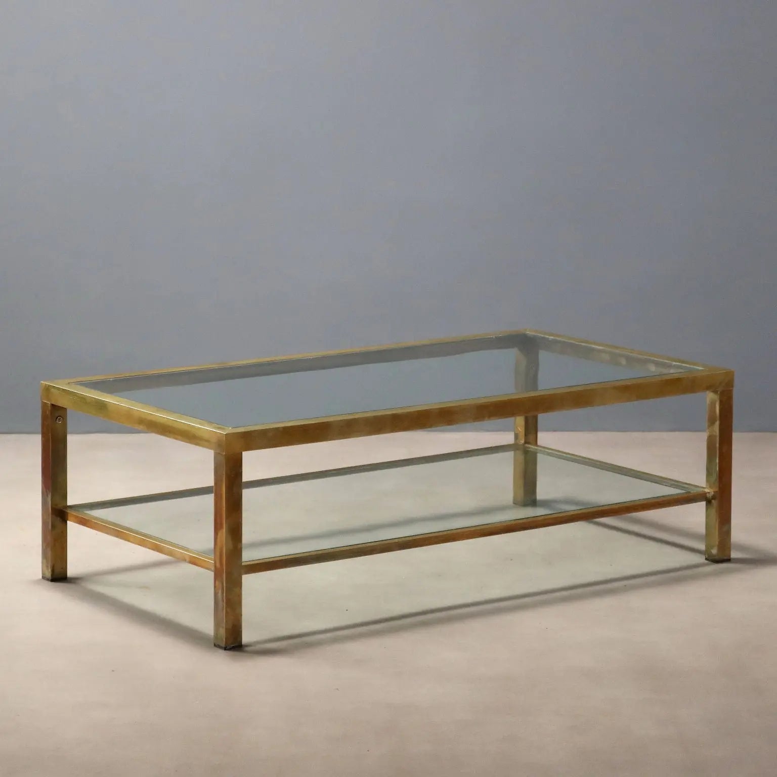 Vintage Coffee Table Brass-Plated Metal Glass Design 1970s-80s