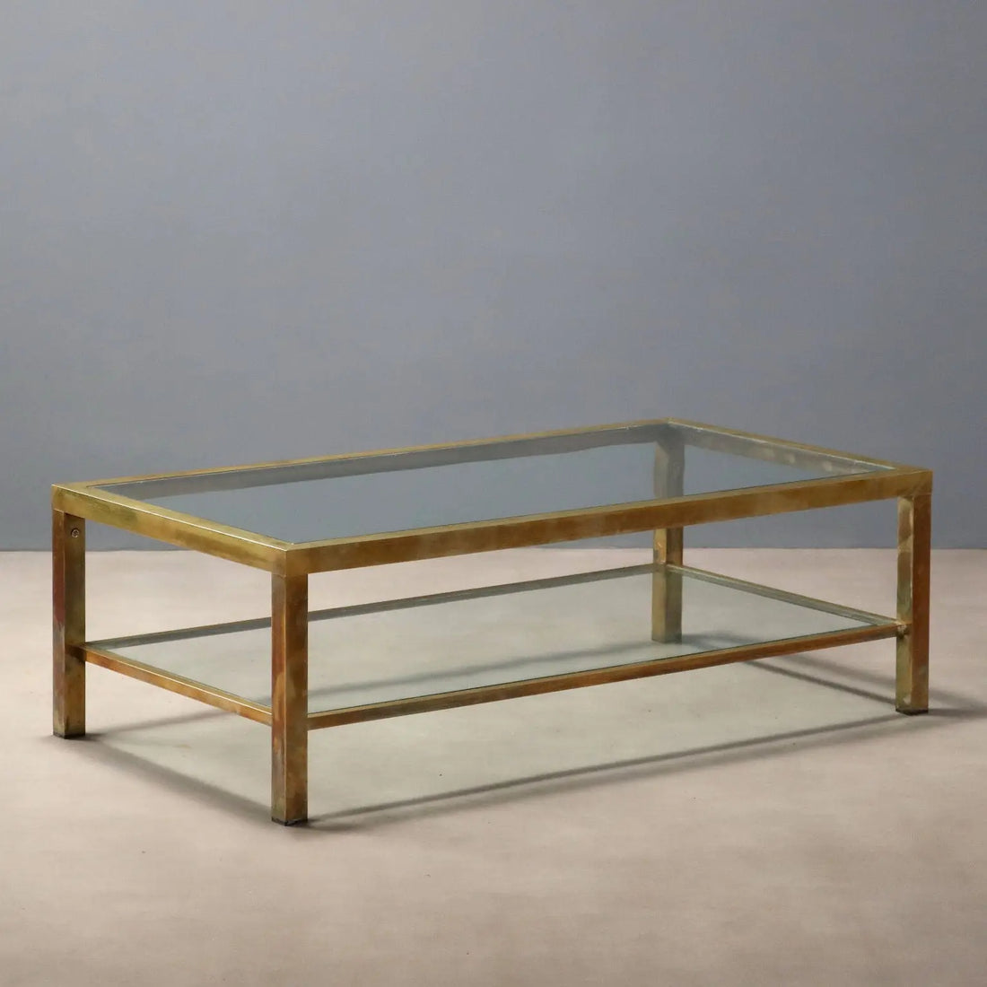 Vintage Coffee Table Brass-Plated Metal Glass Design 1970s-80s