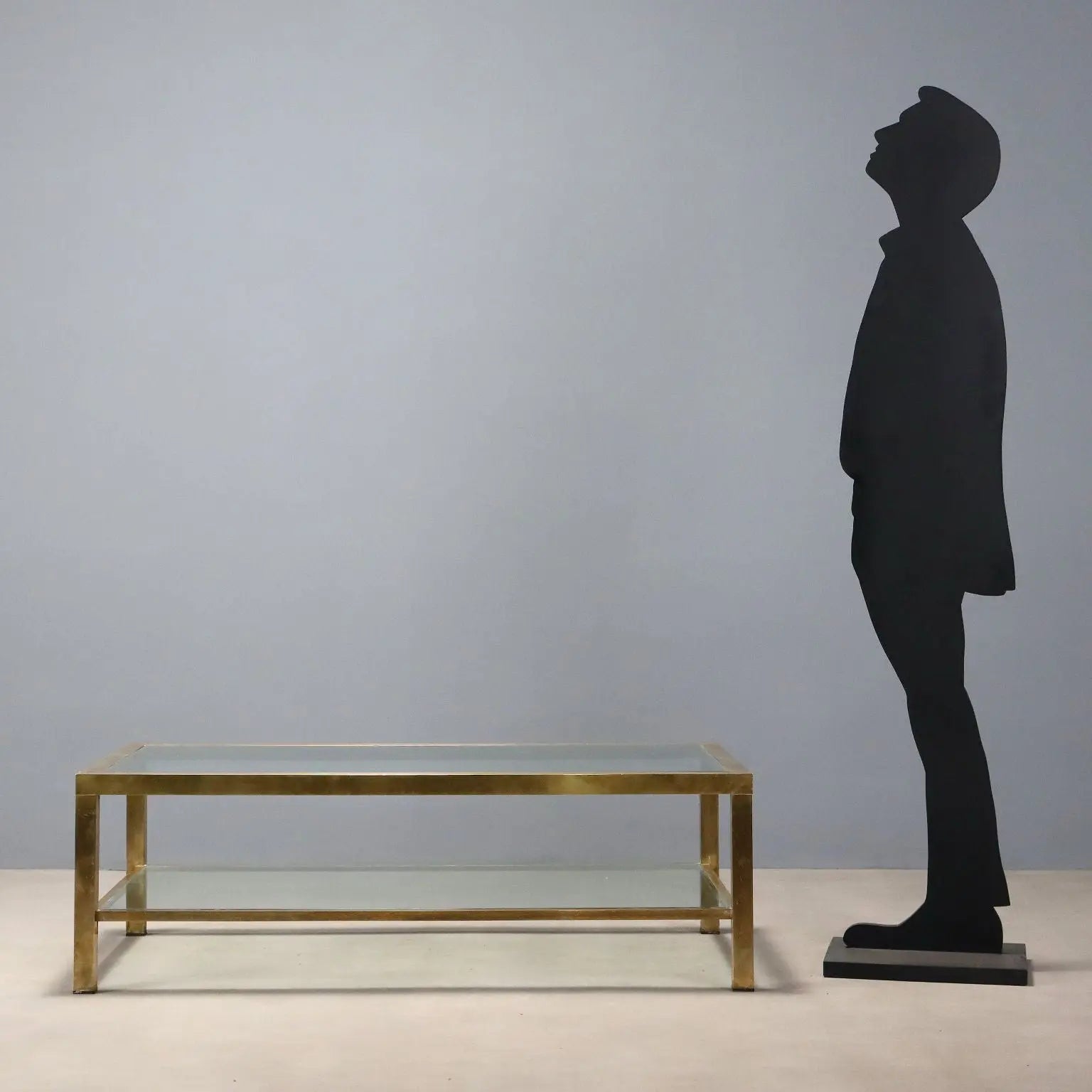 Vintage Coffee Table Brass-Plated Metal Glass Design 1970s-80s