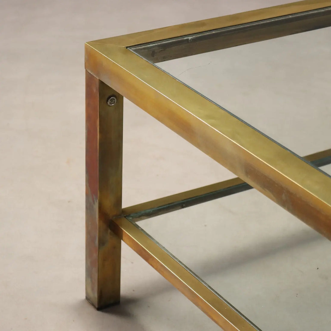 Vintage Coffee Table Brass-Plated Metal Glass Design 1970s-80s