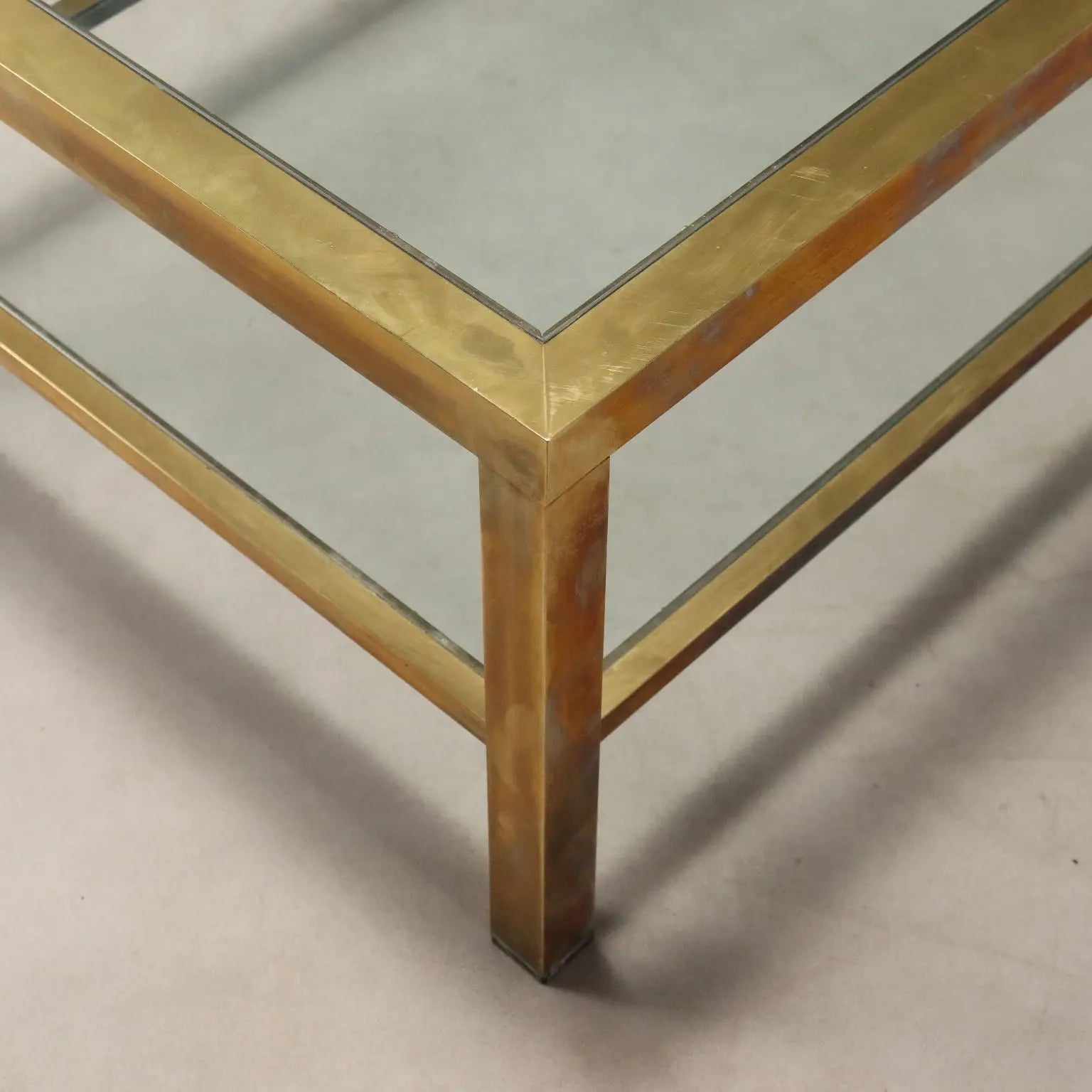 Vintage Coffee Table Brass-Plated Metal Glass Design 1970s-80s