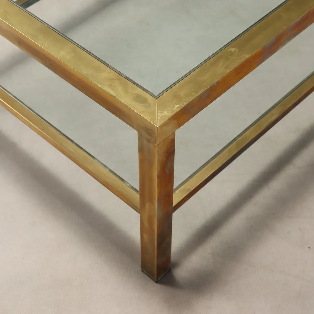 Vintage Coffee Table Brass-Plated Metal Glass Design 1970s-80s