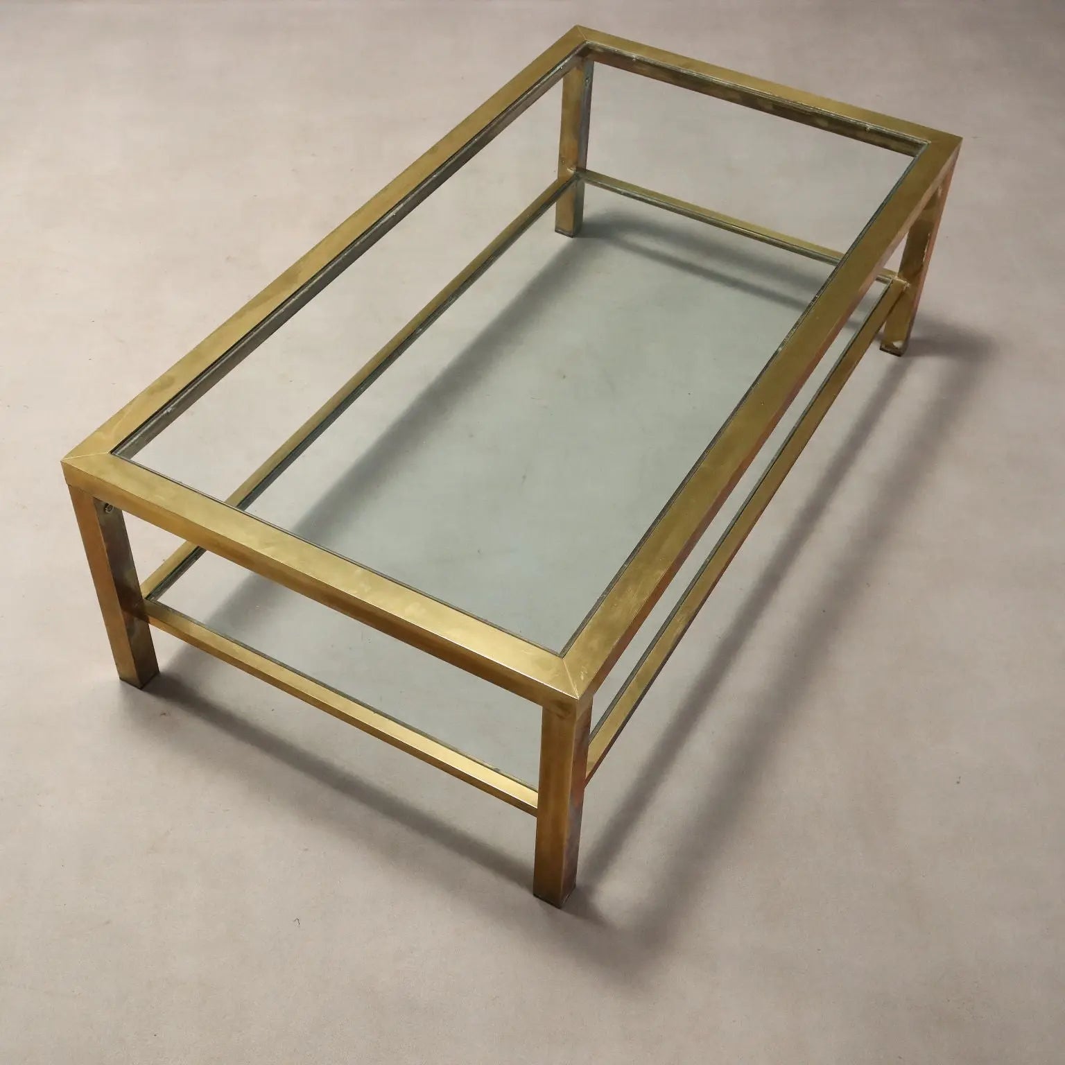 Vintage Coffee Table Brass-Plated Metal Glass Design 1970s-80s