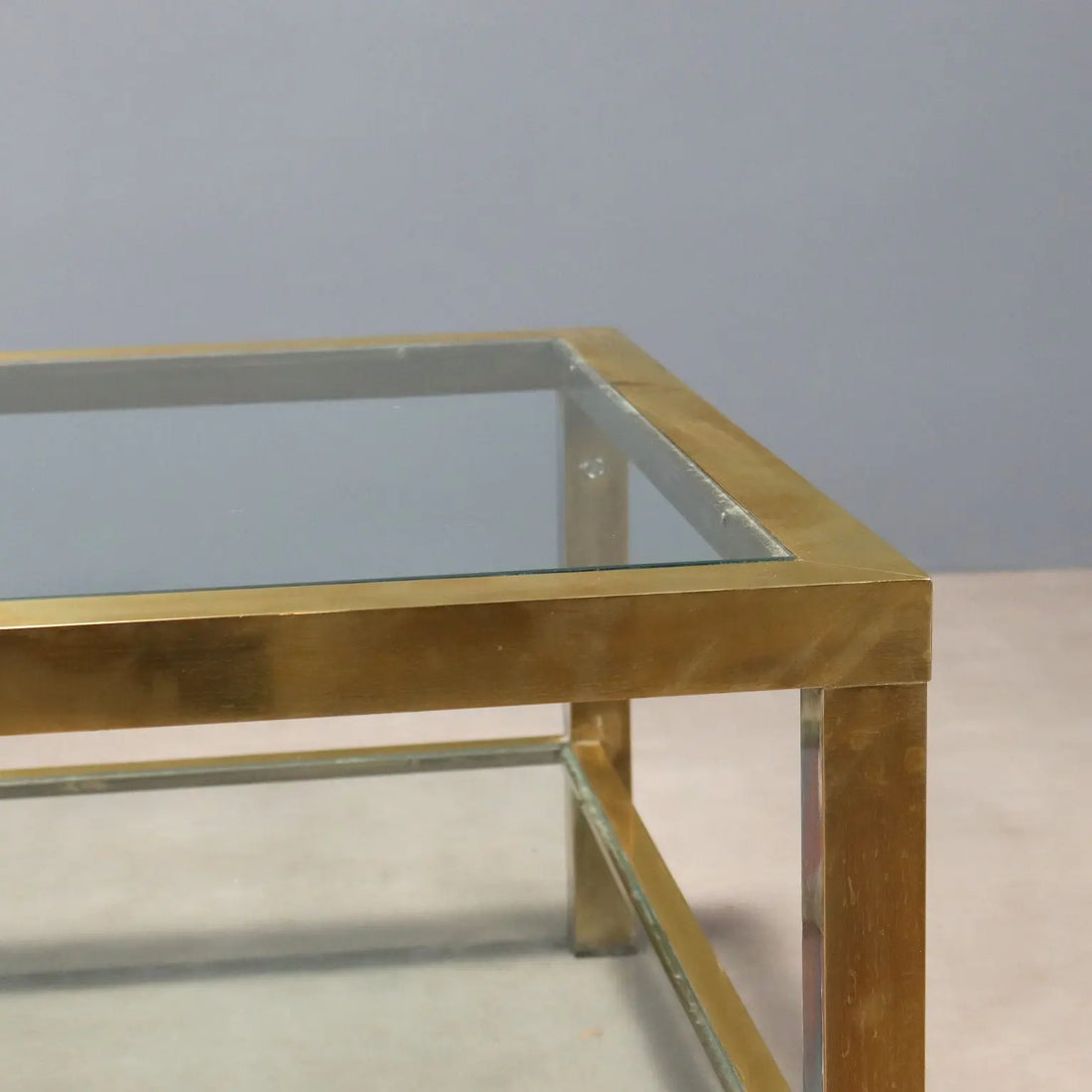 Vintage Coffee Table Brass-Plated Metal Glass Design 1970s-80s