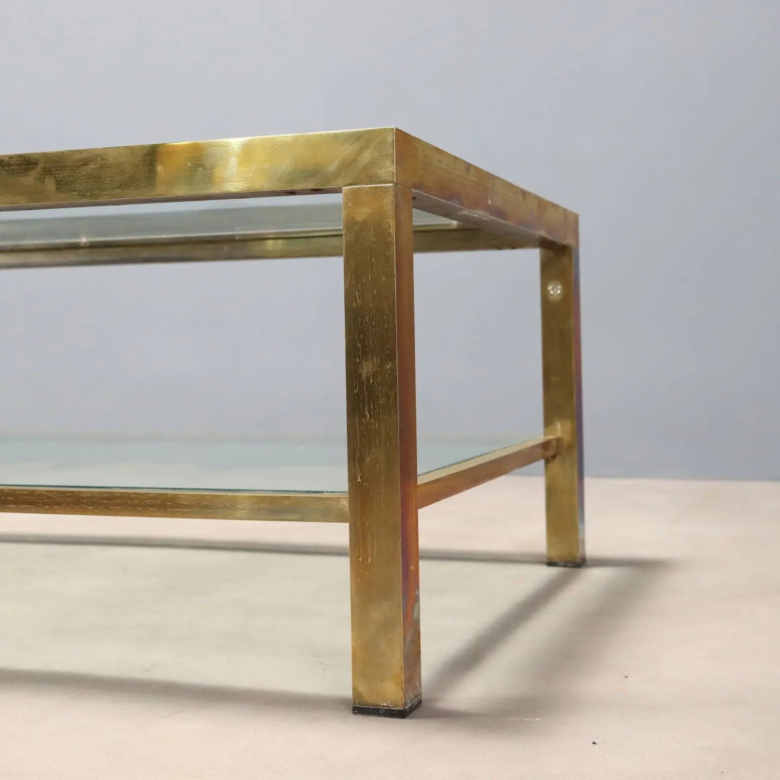 Vintage Coffee Table Brass-Plated Metal Glass Design 1970s-80s