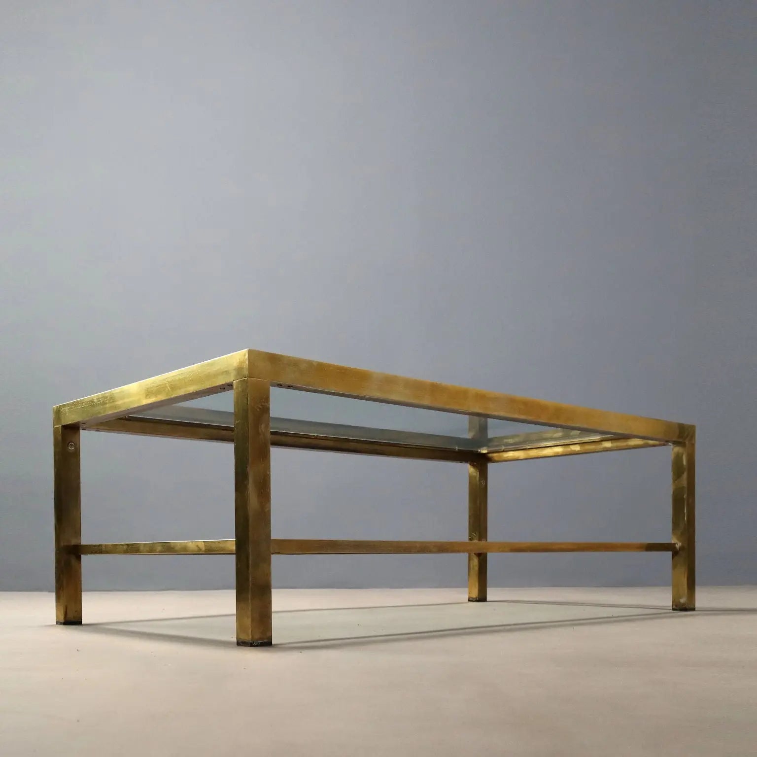 Vintage Coffee Table Brass-Plated Metal Glass Design 1970s-80s