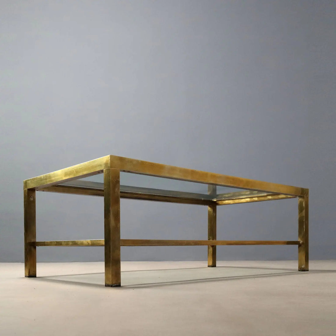 Vintage Coffee Table Brass-Plated Metal Glass Design 1970s-80s