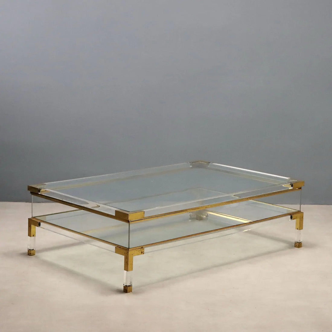 Vintage Coffee Table Glass Plexiglas Brass Design Italy 1980s