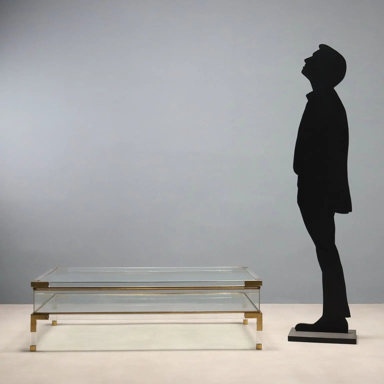 Vintage Coffee Table Glass Plexiglas Brass Design Italy 1980s